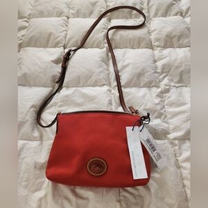Dooney & Bourke Orange-Red Crossbody with Brown Leather Strap Nwt